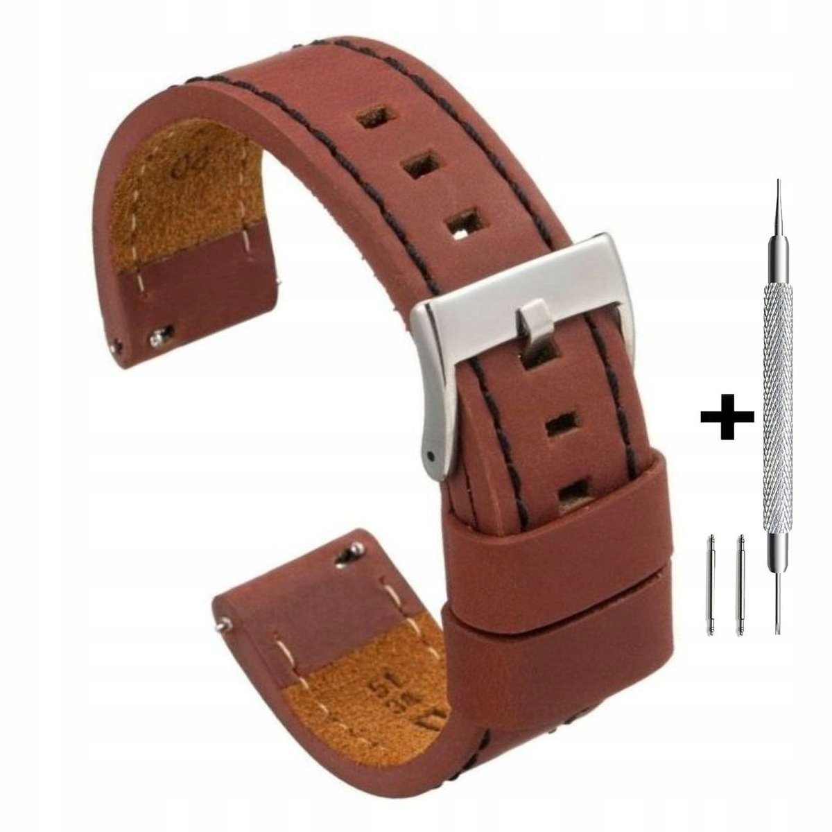 Brązowy pasek 20 mm skórzany DILOY 384.20.90 + dwa teleskopy i narzędzie