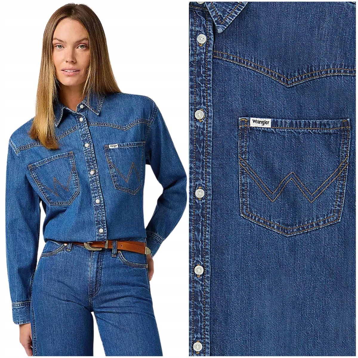 Wrangler Loose Shirt Dark Wash luźna ciemna damska koszula jeansowa XS
