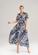 Sukienki - Elegancka SUKIENKA koszulowa | GRANATOWA w kwiaty | PASEK W ZESTAWIE | UNIWERSALNY - miniaturka - grafika 1