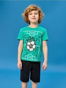 Piżamy chłopięce - Sinsay - Bawełniana piżama z motywem piłkarskim - zielony - miniaturka - grafika 1