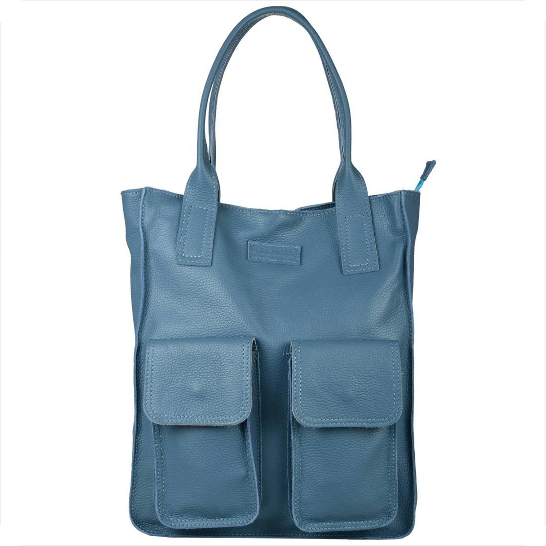 VERA PELLE Duża torebka włoska shopper bag skóra naturalna niebieski dżins