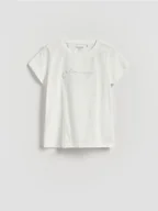 Koszulki dla dziewczynek - Reserved - T-shirt z haftowanym napisem - biały - miniaturka - grafika 1