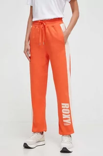 Spodnie damskie - Roxy spodnie dresowe bawełniane kolor pomarańczowy z nadrukiem - grafika 1