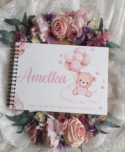 Różowy miś personalizowany album prezent na chrzest - Pamiątka Chrztu Świętego - miniaturka - grafika 1