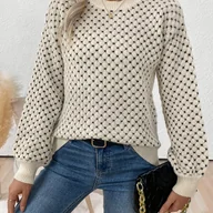 Swetry damskie - TEMU Sweter Elegancki dla Kobiet - Miękki Sweter z Blokami Kolorów Beż i Czarny, Luźny Krój z Długim Rękawem na Jesień/Zimę, Codzienne i Formalne - miniaturka - grafika 1