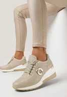 Moda i Uroda OUTLET - Beżowe Sneakersy na Koturnie z Metalową Ozdobą Bandia - miniaturka - grafika 1