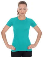 Koszulki sportowe damskie - Koszulka termoaktywna damska Brubeck Active Wool SS11700 szmaragdowy - miniaturka - grafika 1