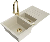 Zlewozmywaki z baterią - Mexen Matias zlewozmywak granitowy 1,5-komorowy z ociekaczem i baterią kuchenną Elia, beżowy - 6502-69-670101-50 - miniaturka - grafika 1