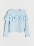 Bluzki dla dziewczynek - Reserved - Koszulka z ażurową falbaną - jasnoniebieski - miniaturka - grafika 1