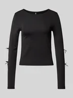 Bluzki damskie - Bluzka o kroju regular fit z długim rękawem i kokardkami model ‘SELINA’ - miniaturka - grafika 1