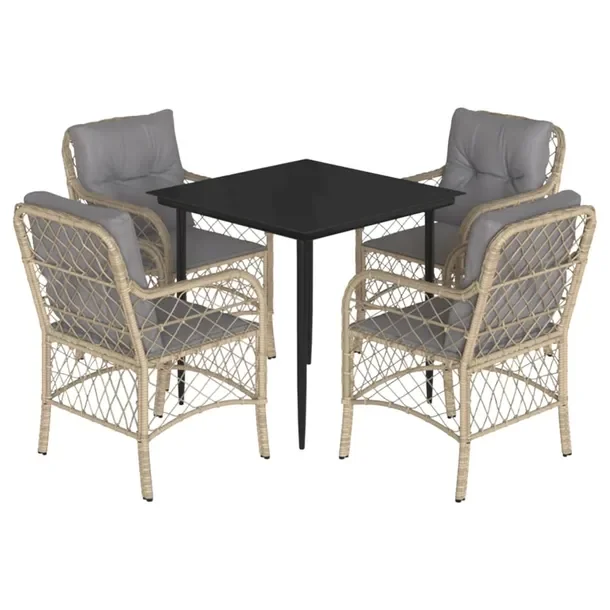 Zestaw Mebli Ogrodowych Rattan PE i Stal, Stół 80x80x74 cm, Krzesła 58,5