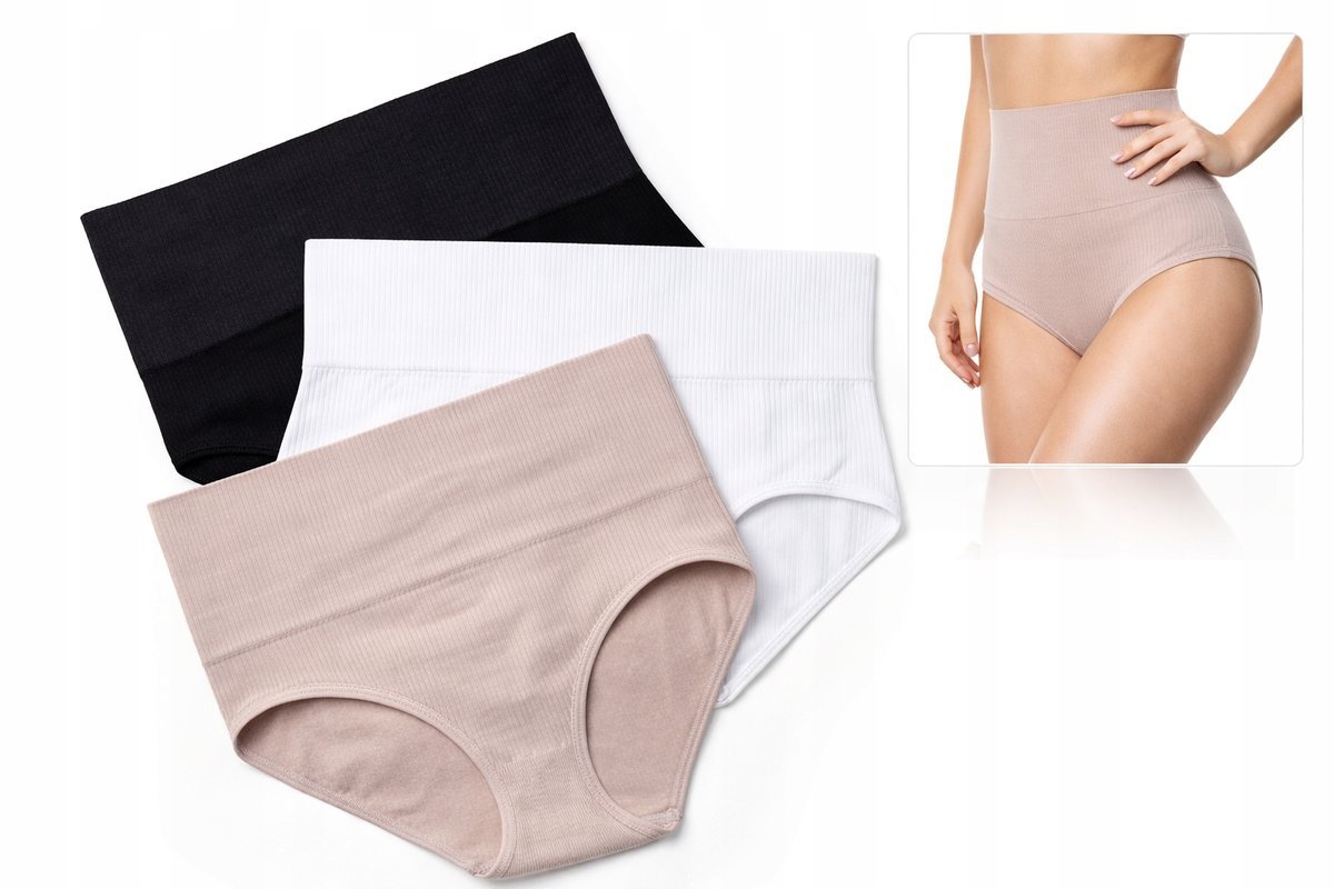 Slipy damskie bezszwowe wysoki stan modelujące wyszczuplające zestaw M/L