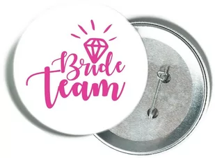 Przypinka biała z różowym napisem Bride Team i diamentem - Wieczór panieński i kawalerski - miniaturka - grafika 1
