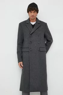 Płaszcze męskie - Trussardi płaszcz wełniany kolor szary przejściowy dwurzędowy - grafika 1