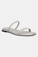 Klapki i japonki damskie - Calvin Klein klapki skórzane FLAT SANDAL SQUARED 2-BAR LTH damskie kolor szary HW0HW02532 - miniaturka - grafika 1