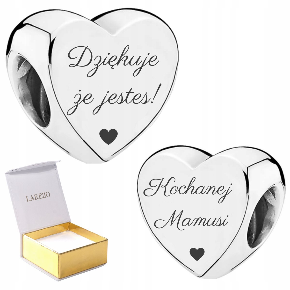 Charms Srebrny Serce z Grawerem KOCHANEJ MAMUSI DZIĘKUJE ŻE JESTEŚ + GRAWER