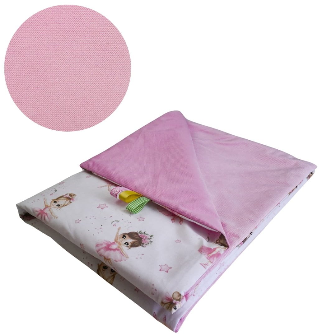 Kocyk Dziecięcy 75x100 Ocieplany Baletnice Róż/Róż Bawełna/Velvet Polski Producent