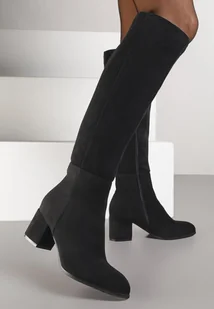 Czarne Kozaki z Imitacji Zamszu do Kolana Vices na Niskim Słupku Ilodia - Kozaki damskie - miniaturka - grafika 1