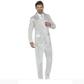 Stroje karnawałowe - STRÓJ GARNITUR MĘSKI SREBRNY POŁYSK-M - miniaturka - grafika 1