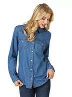 Koszule damskie - Wrangler Damska koszula dżinsowa z długim rękawem Western, Średni dżins, XL - miniaturka - grafika 1