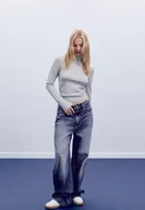 Swetry damskie - Stradivarius Podstawowy sweter z dzianiny ze stójką Popielaty XL - miniaturka - grafika 1