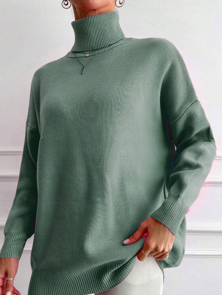 SHEIN SWETER DAMSKI ZIELONY Z DŁUGIM RĘKAWEM ŁNH