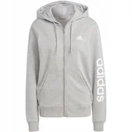 Bluzy damskie - Bluza damska adidas Essentials Linear Full-Zip French Terry Hoodie szara IC - miniaturka - grafika 1