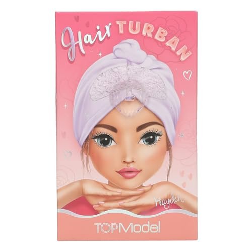 Depesche 13549 TOPModel - turban do włosów Beauty and Me, w kolorze fioletowym, z guzikiem w kształcie serca do zapinania szalika, bez zsuwania się.