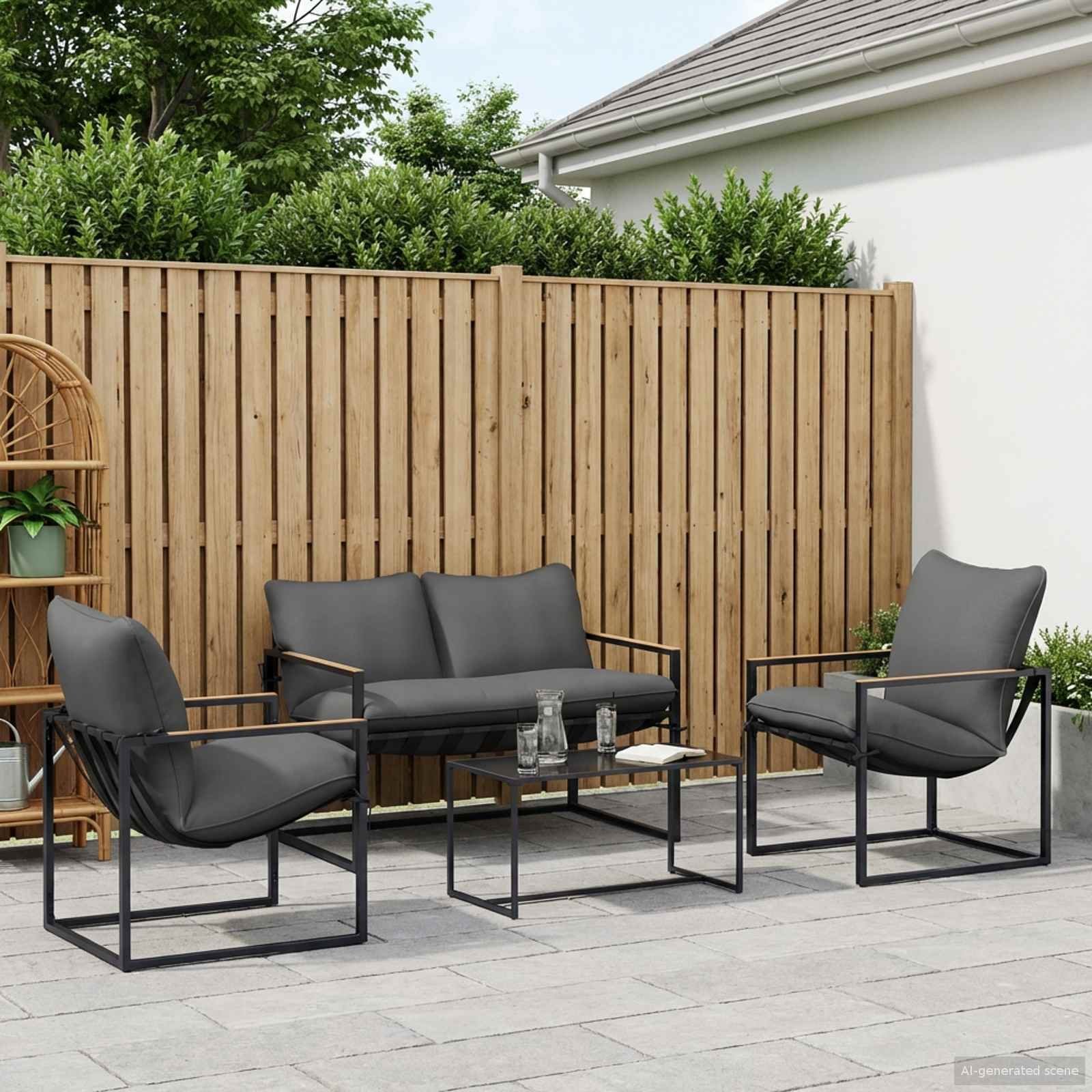vidaXL Zestaw Sof na Ogród 4 pcs Czarny i antracyt Stal