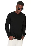 Bluzy męskie - Trendyol Męska bluza z okrągłym dekoltem, gładka, wąska bluza, czarna, 2XL, Czarny, XXL - miniaturka - grafika 1