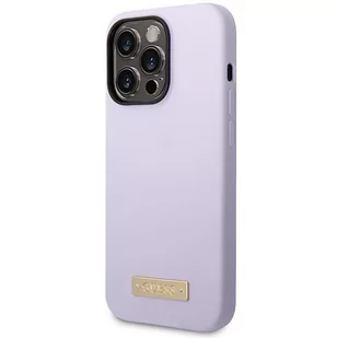 Guess GUHMP14LSBPLU iPhone 14 Pro 6,1" fioletowy/purple hard case Silicone Logo Plate MagSafe - Etui i futerały do telefonów - miniaturka - grafika 2