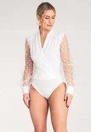 Odzież ciążowa - Eleganckie body damskie - Body z długim rękawem - Białe body M1145 S/M - miniaturka - grafika 1