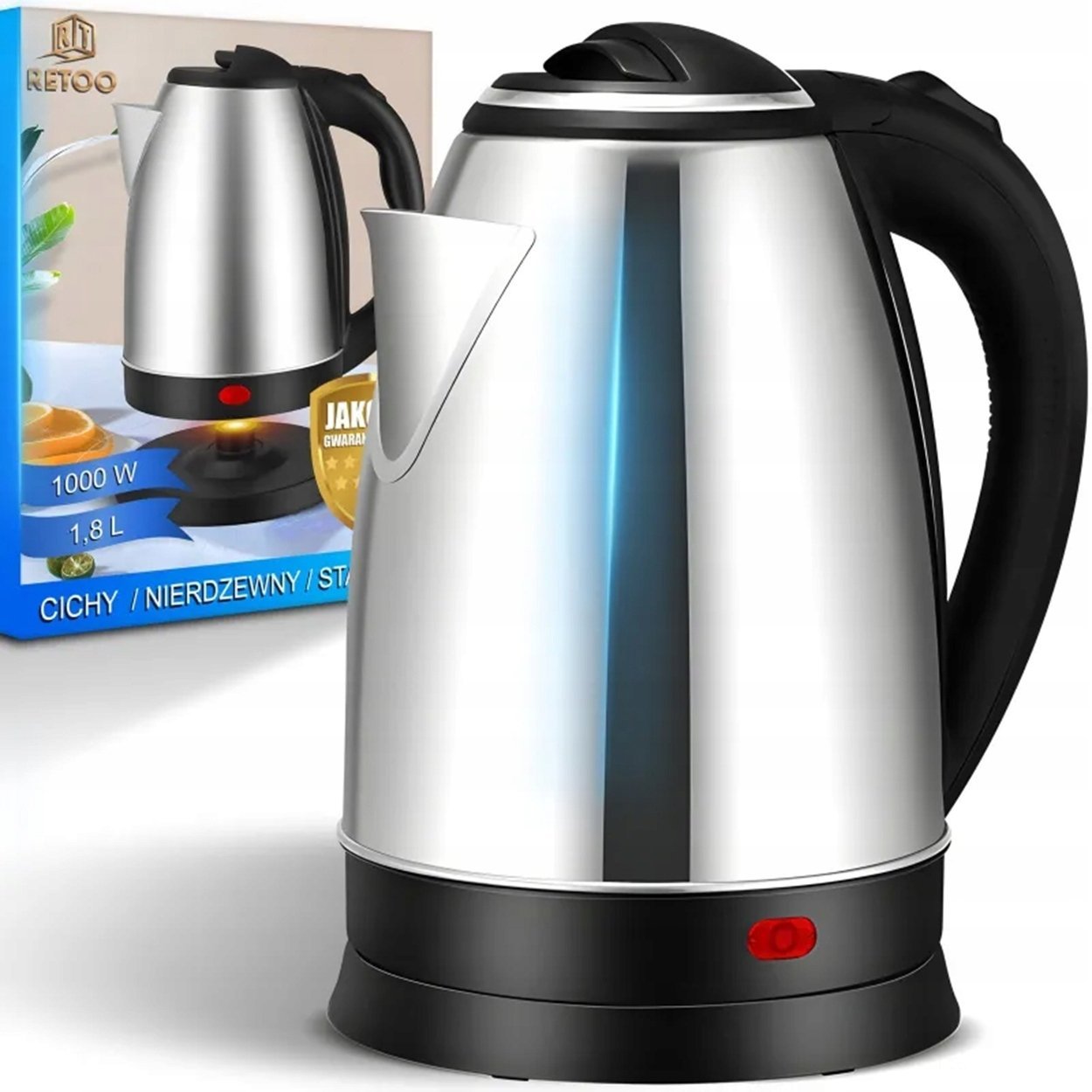 Retoo Elektryczny bezprzewodowy 1000W 1,8l Stalowy nierdzewny