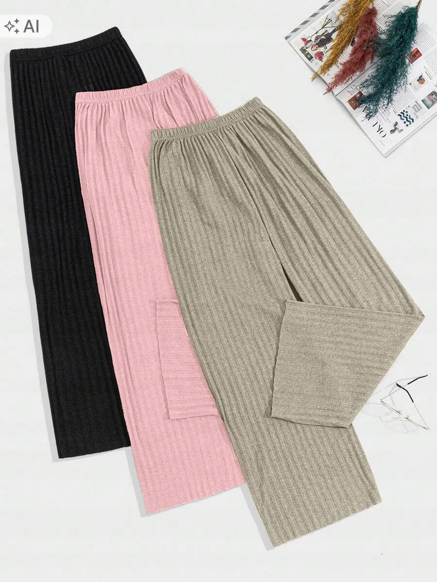 SHEIN 3 PACK BAWEŁNIANE SPODNIE CASUAL RIBBED PLUS SIZE 48 1ŁA