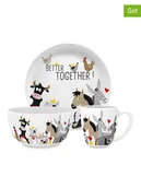 Sztućce dla dzieci - ppd 3-częściowy zestaw naczyń "Animal Friends" w kolorze białym - miniaturka - grafika 1