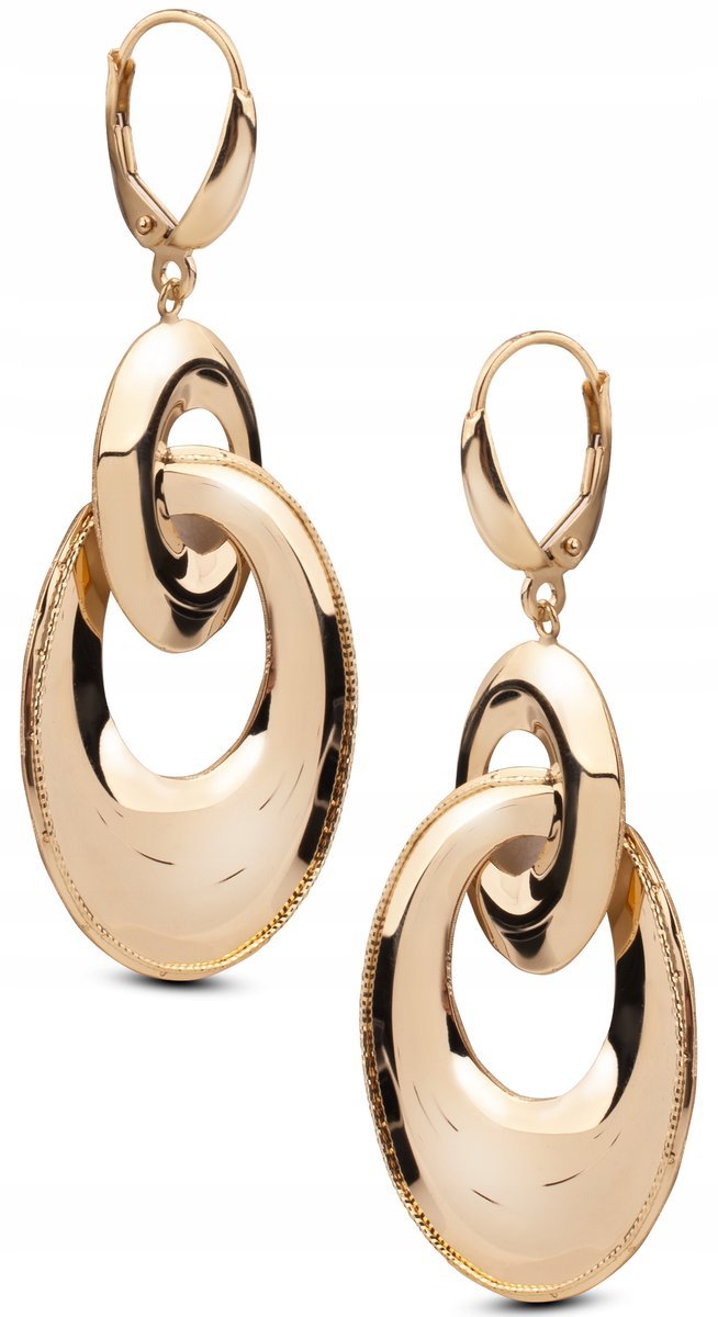 BOGATE PIĘKNE ZŁOTE WISZĄCE KOLCZYKI Z DIAMENTOWANIEM POŁYSK 14KT 585