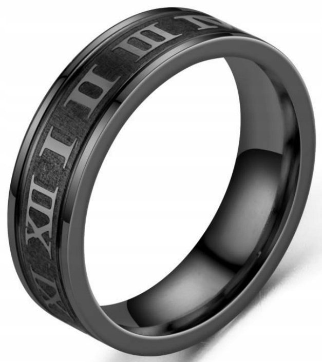 Czarny Pierścień Rzymskie Liczby Zegar Pierścionek