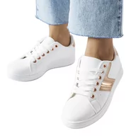 Sneakersy damskie - Białe sneakersy z akcentem różowego złota Rizzo - miniaturka - grafika 1