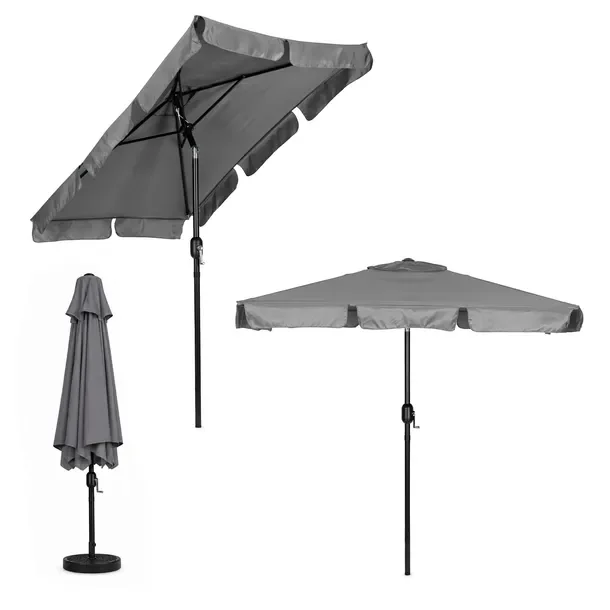 Prostokątny duży parasol ogrodowy skośny łamany z korbą szary 200x130 cm