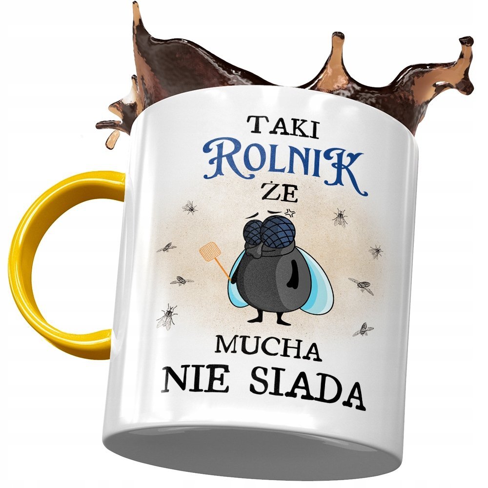 Kubek Żółty Dla Rolnika Taki Że Mucha Nie Siada z Nadrukiem ze Zdjęciem + Opakowanie na prezent (wzór 02)