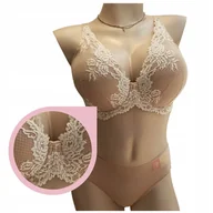 Biustonosze - Lemax PRINCESS Plunge biustonosz usztywniany beżowy/ecru koronkowy - 75B - miniaturka - grafika 1