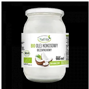 Olej Kokosowy BIO bezzapachowy 900ml- NatVita - Zdrowa żywność - miniaturka - grafika 1