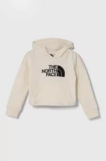 Bluzy dla dziewczynek - The North Face bluza bawełniana dziecięca DREW PEAK LIGHT HOODIE kolor beżowy z kapturem z nadrukiem - grafika 1