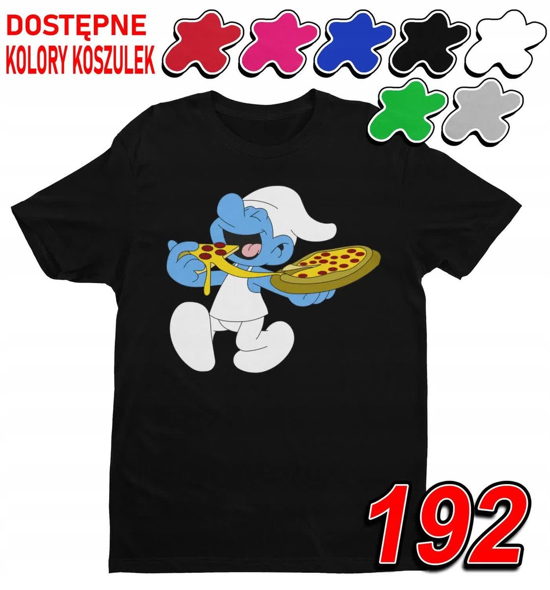 Dziecięca Koszulka T-Shirt Z Nadrukiem Pizza Kucharz Smerf - L 146-152