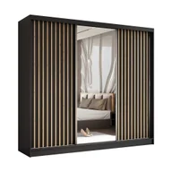 Szafy - AGMAT szafa z drzwiami przesuwnymi Nevada, szafa z lustrem i 3 drzwiami, nowoczesna szafa w kolorze: czarny, szafa w rozmiarze: 240 x 216 x 61 cm - miniaturka - grafika 1