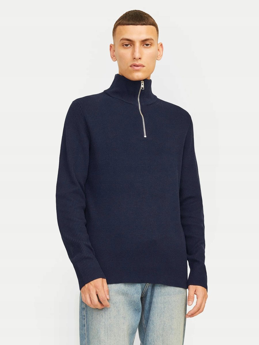JACKJONES GRANATOWY SWETER MĘSKI Z PÓŁGOLFEM Z ZAMKIEM M 17CA