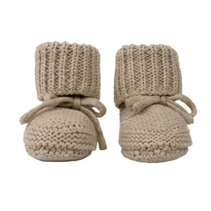 Buciki niechodki dziergane bawełniane beżowe Beige 0-6 mies. - Buty dla dziewczynek - miniaturka - grafika 1