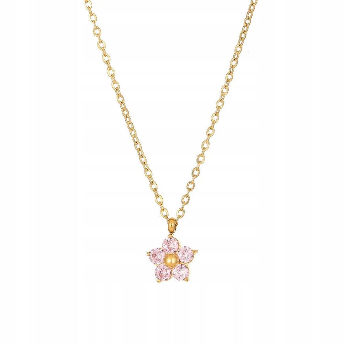 Złoty Naszyjnik z Małym Kwiatkiem Subtelny Turmalin Szlachetna na Prezent