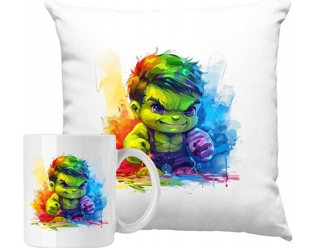 ZESTAW PODUSZKA + KUBEK Hulk Śmieszny Zabawny Komiksy Pomysł na Prezent