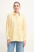 Koszule damskie - Tommy Hilfiger koszula bawełniana damska kolor żółty regular z kołnierzykiem klasycznym - miniaturka - grafika 1